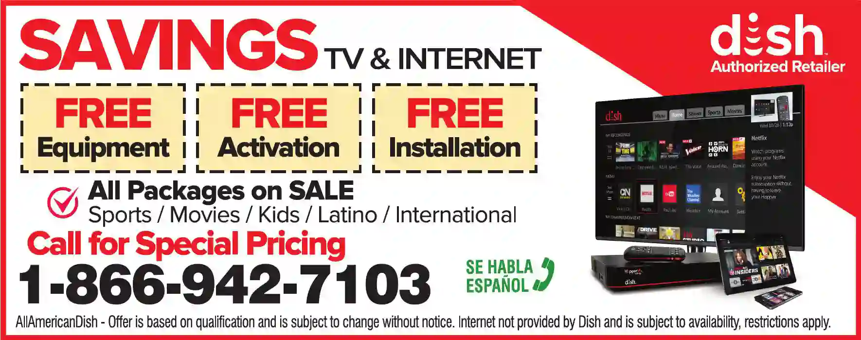 Internet Service Providers print ad for All American Dish