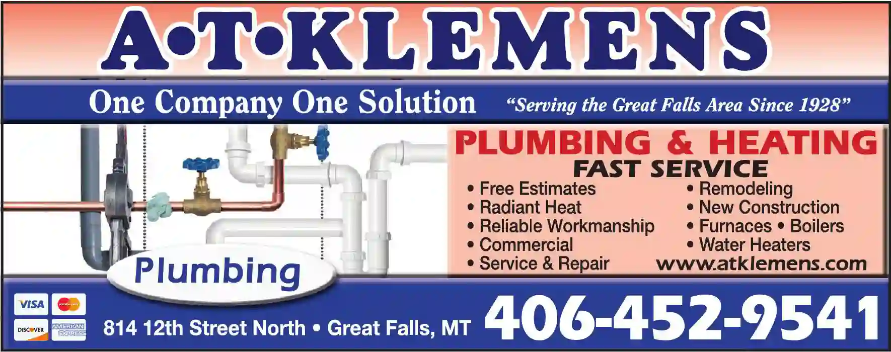 Plumbing Contractors print ad for AT Klemens