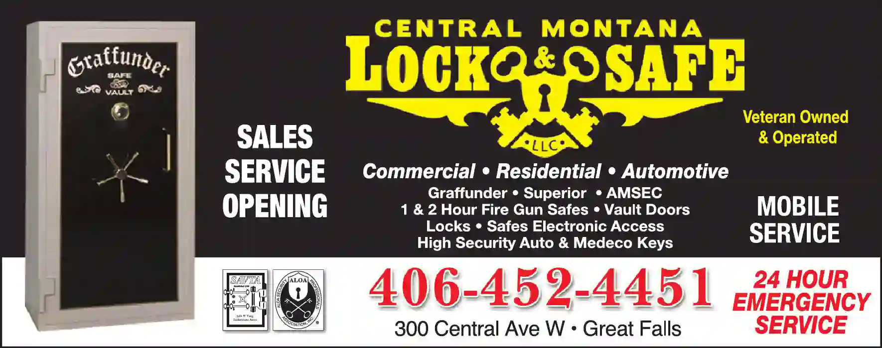 Locks & Locksmiths print ad for Central Montana Lock & Safe