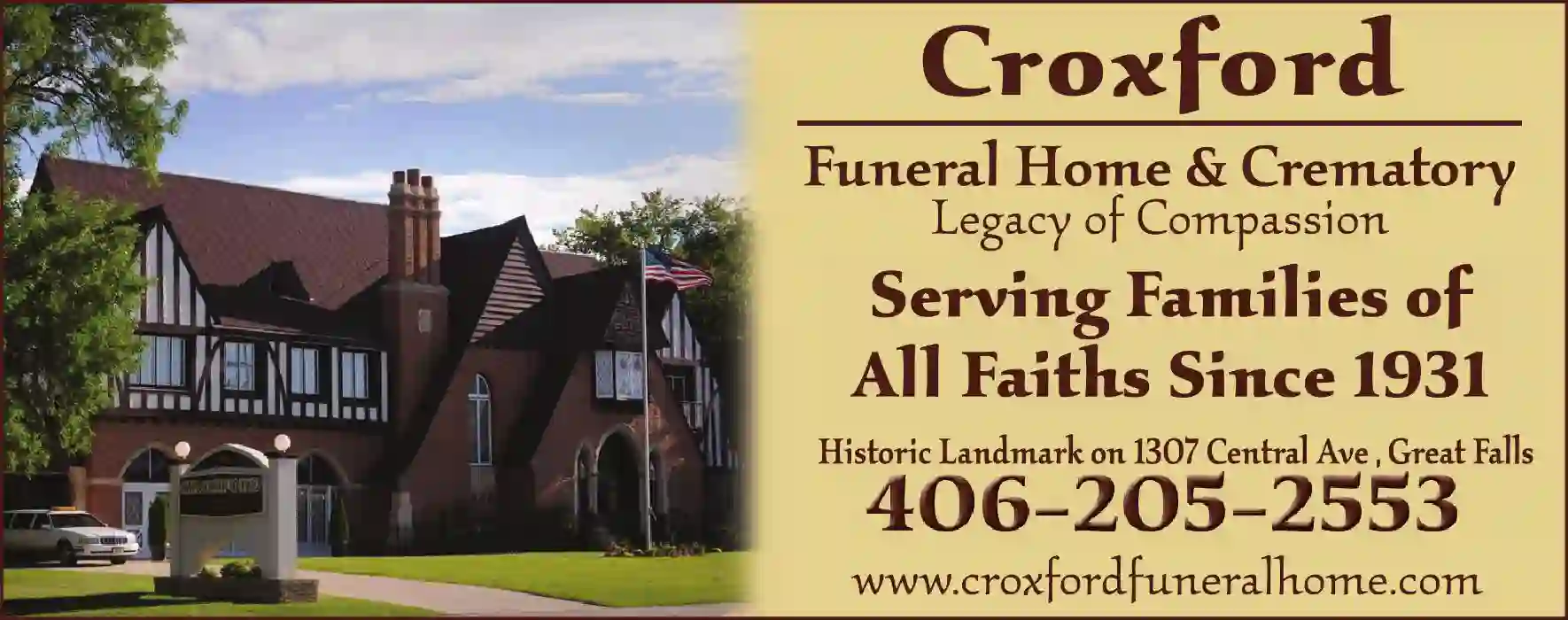 Funeral Homes & Directors print ad for Croxford Funeral Home & Crematory