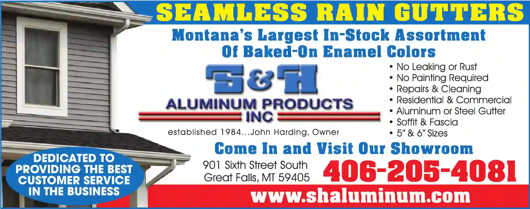 Gutters & Downspouts print ad for S & H Aluminum Products Inc