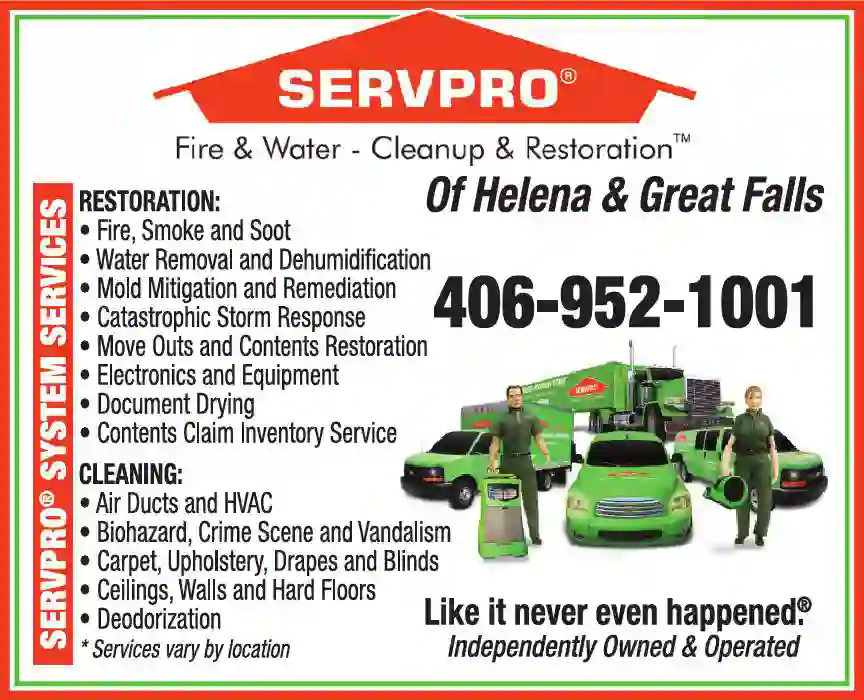Water & Fire Damage Restoration print ad for Servpro Helena & Great Falls