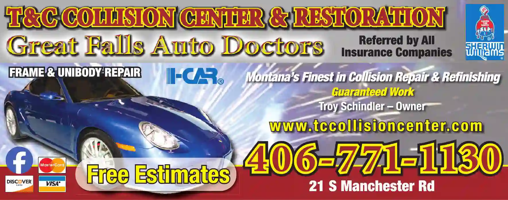Auto Body Repair & Paint print ad for T & C Collision Center