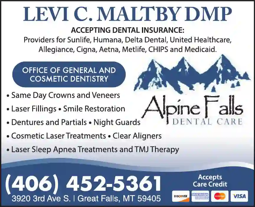 Dentists print ad for Alpine Falls Dental Care