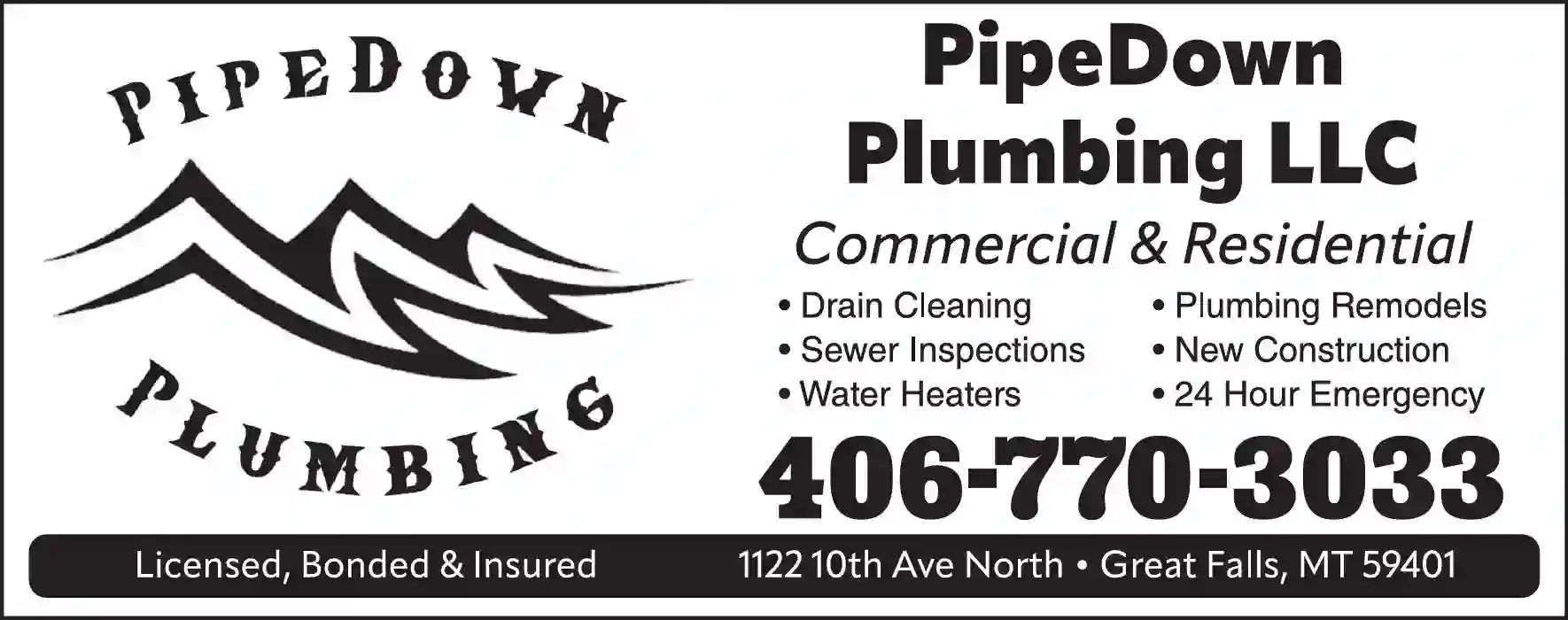 Plumbing Contractors print ad for PipeDown Plumbing LLC