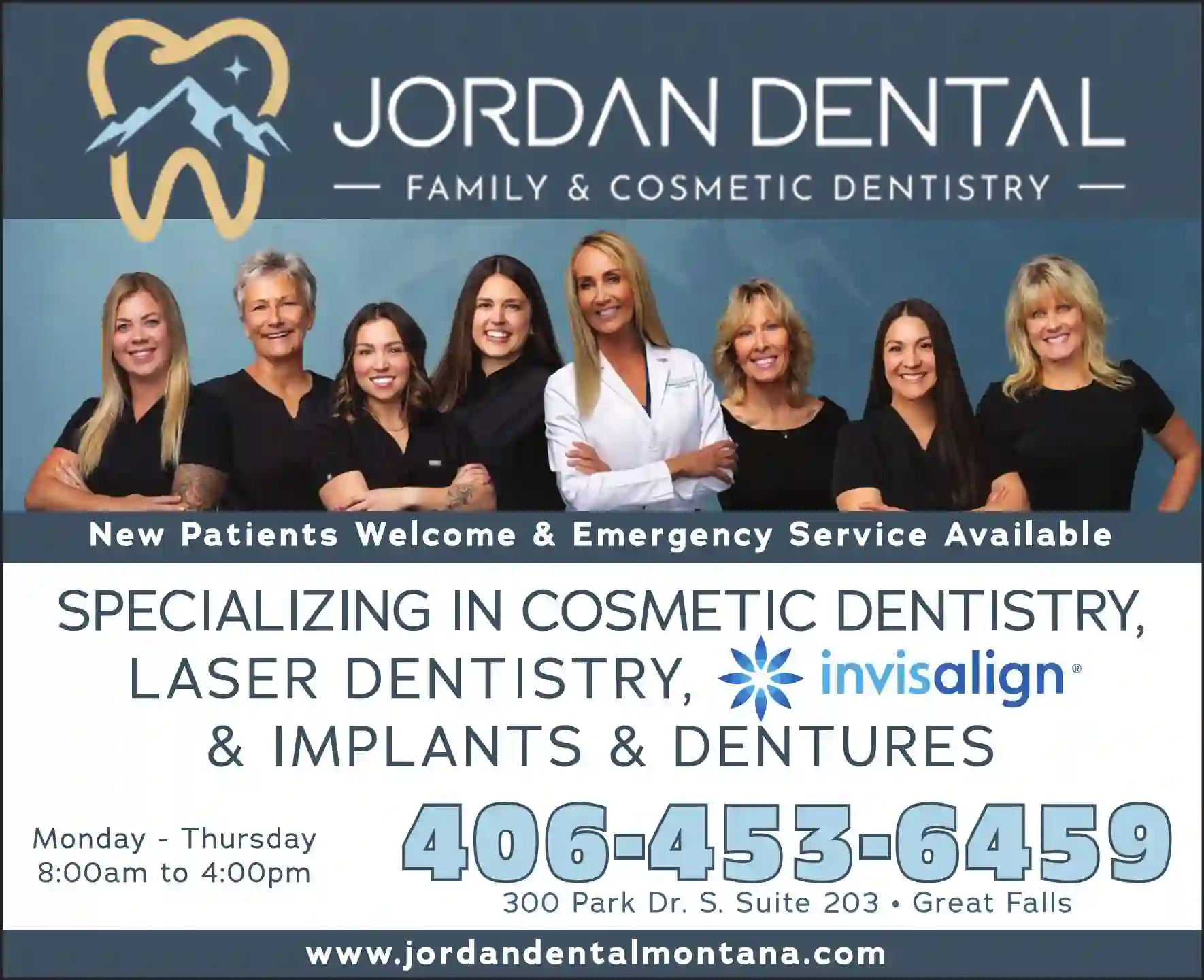 Dentists print ad for Jordan Dental-Family & Cosmetic Dentistry