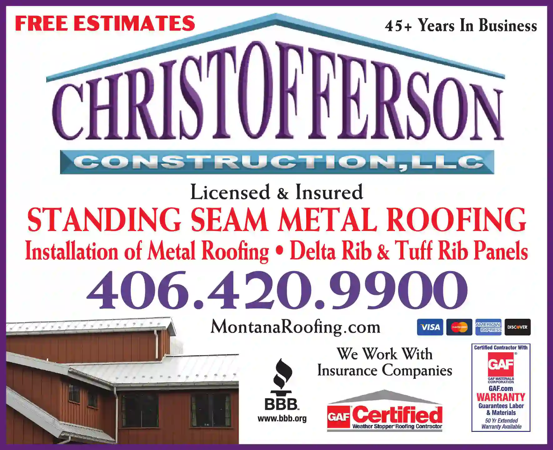 Roofing - Metal print ad for Christofferson Construction LLC