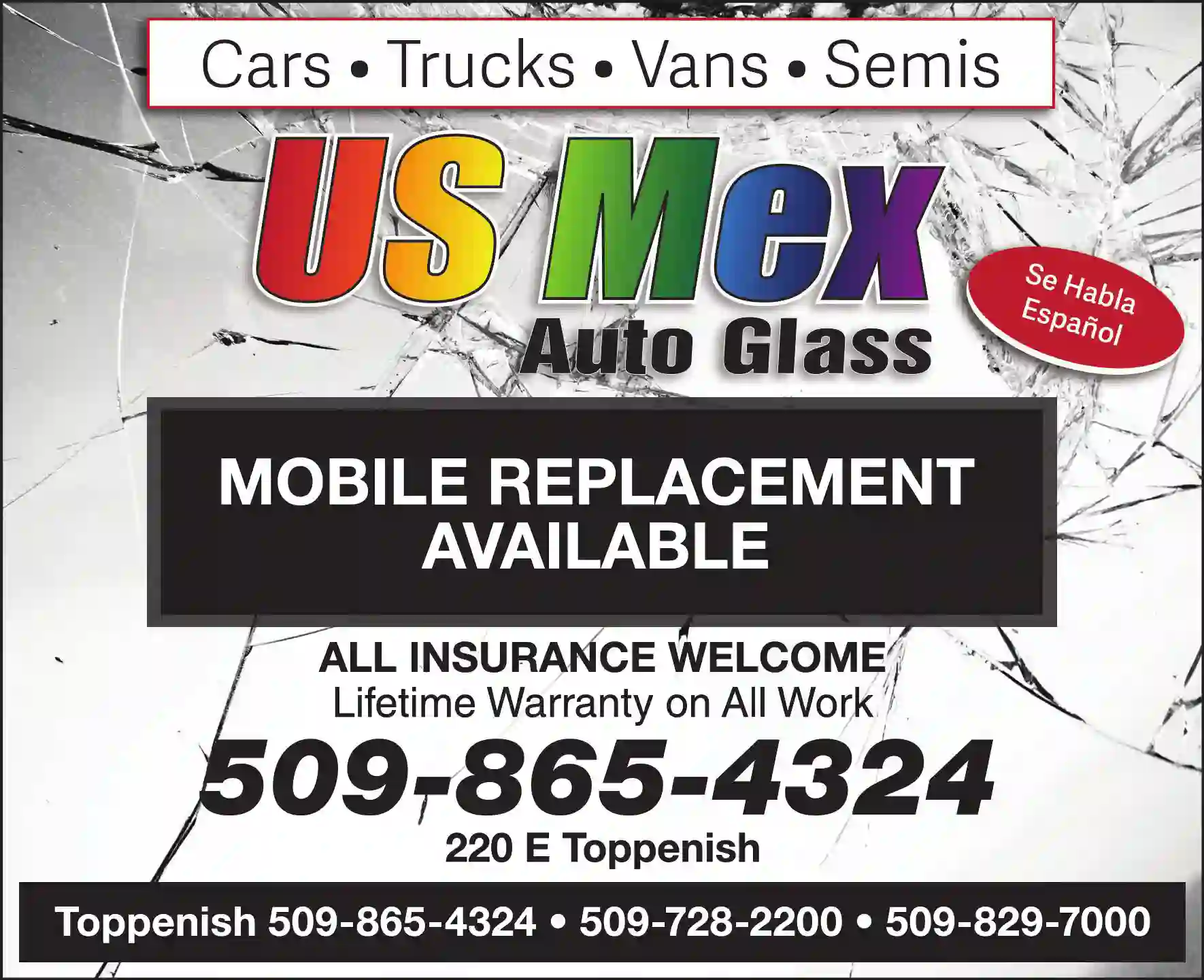 Glass - Auto, Plate, Window print ad for US Mex Auto Glass