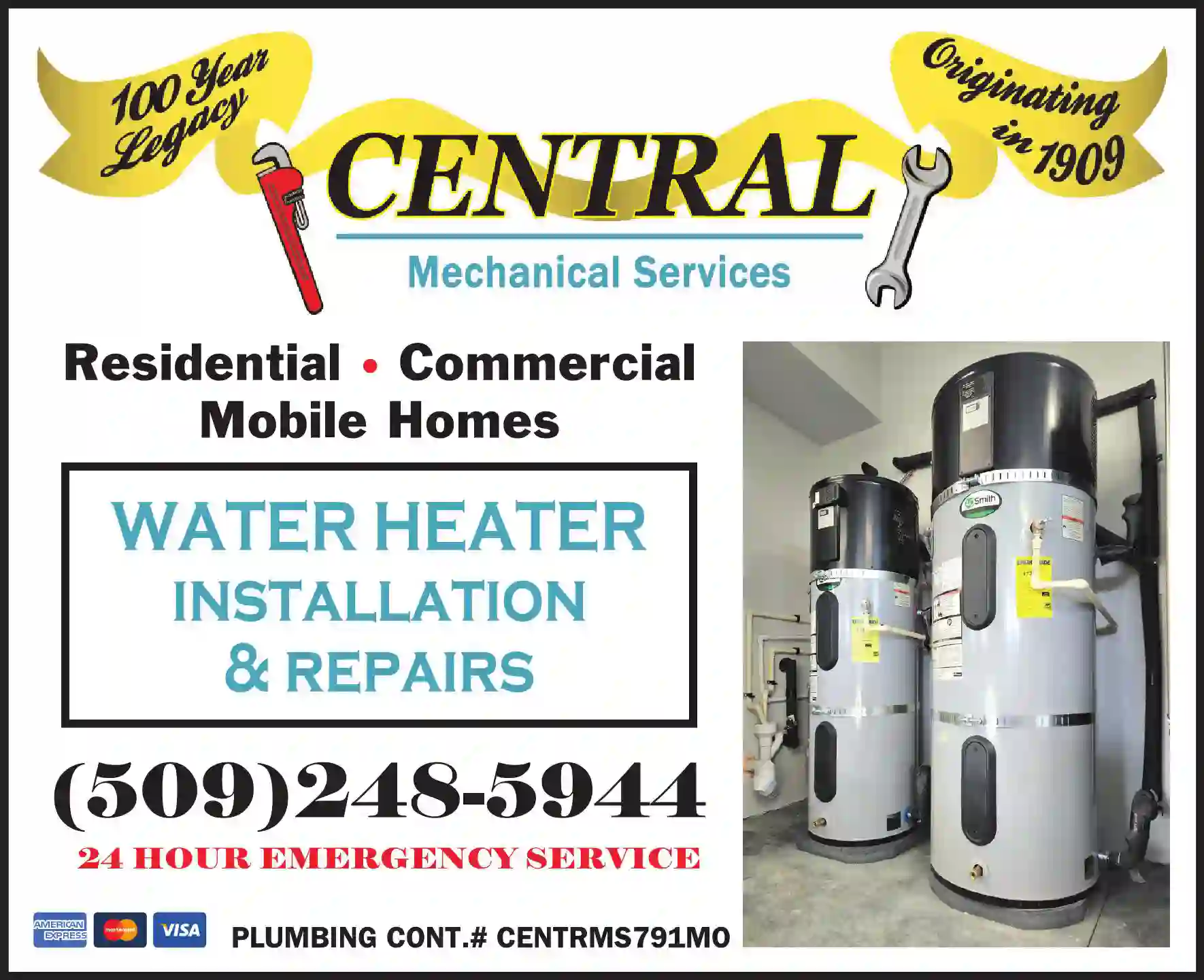 Water Heaters - Repair print ad for Central Mechanical Services