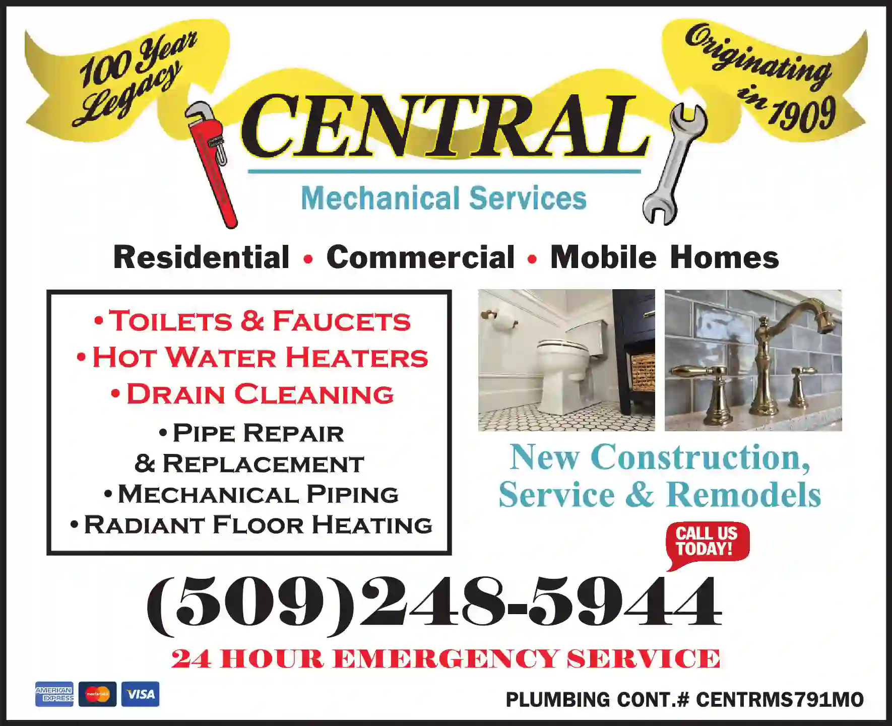 Plumbing Contractors print ad for Central Mechanical Services