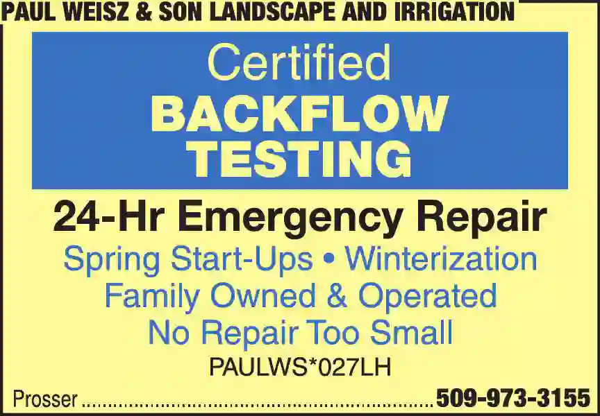 Backflow Prevention Devices print ad for Paul Weisz & Son Landscape And Irrigation