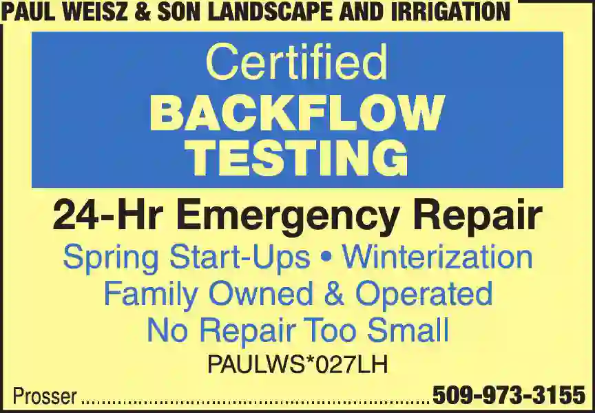 Irrigation Systems & Equipment - Repairing & Cleaning print ad for Paul Weisz & Son Landscape And Irrigation