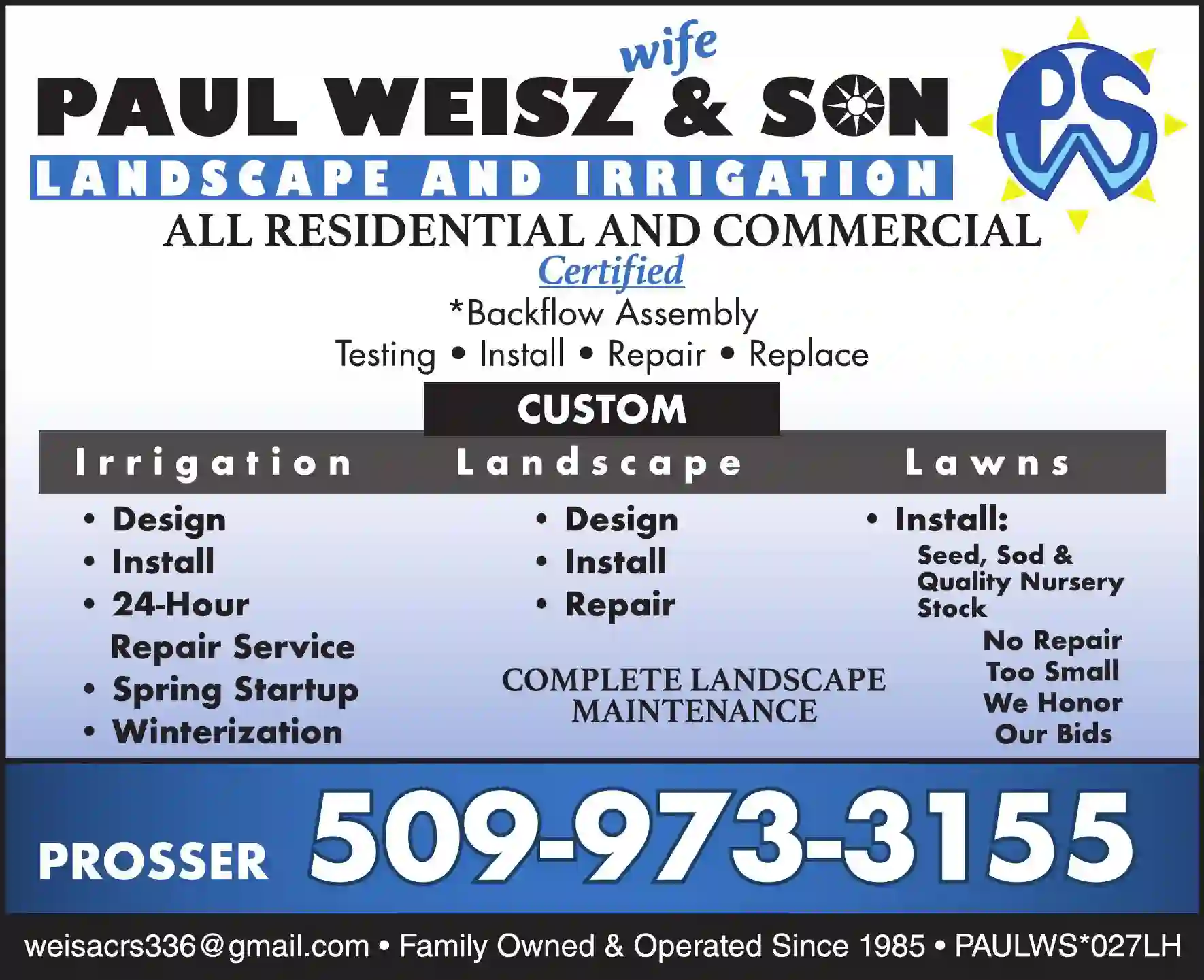Landscape Contractors print ad for Paul Weisz & Son Landscape And Irrigation