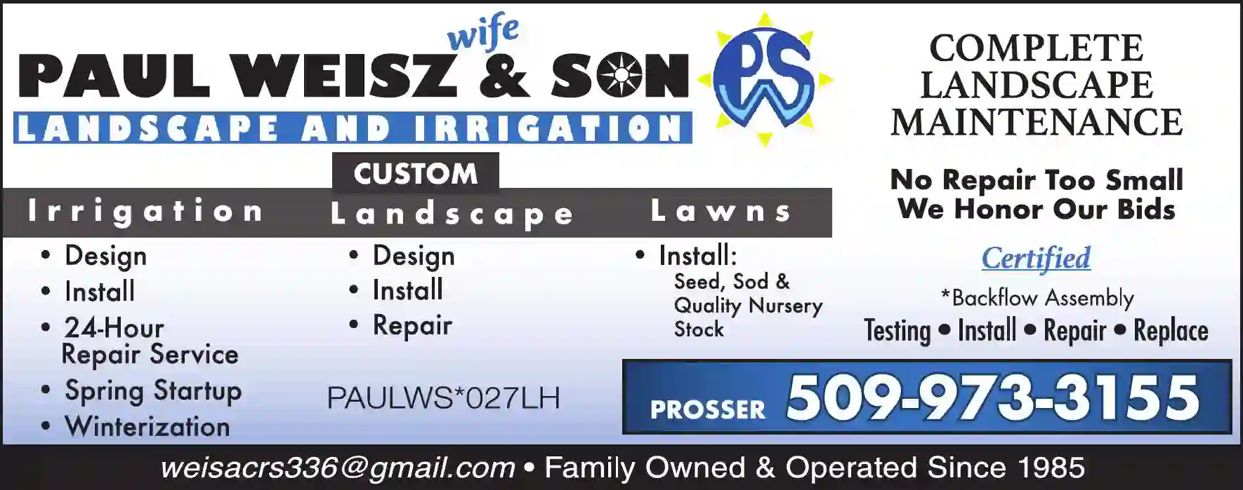 Sprinklers - Garden & Lawn print ad for Paul Weisz & Son Landscape And Irrigation