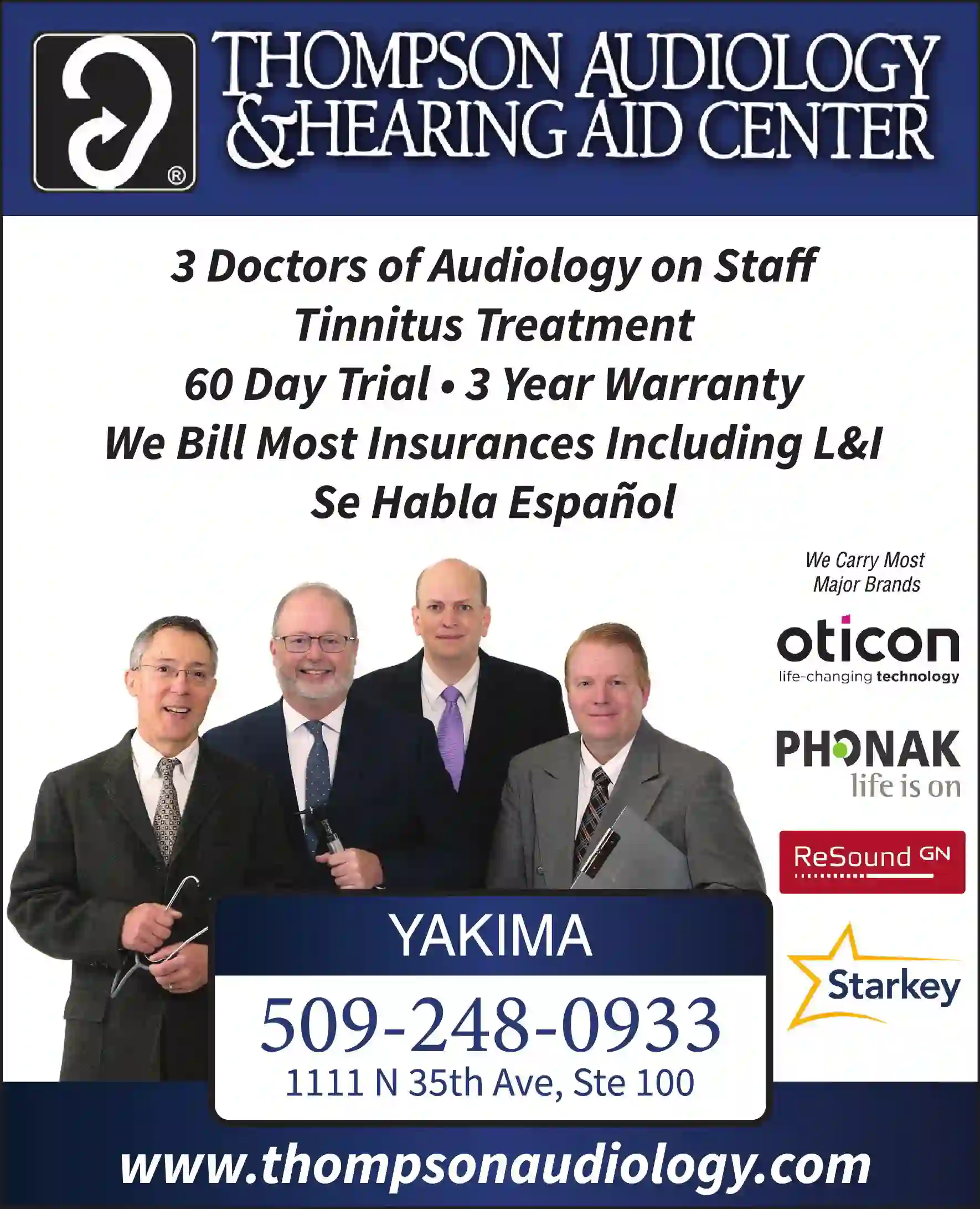 Hearing Aids & Assistive Devices print ad for Thompson Audiology & Hearing Center