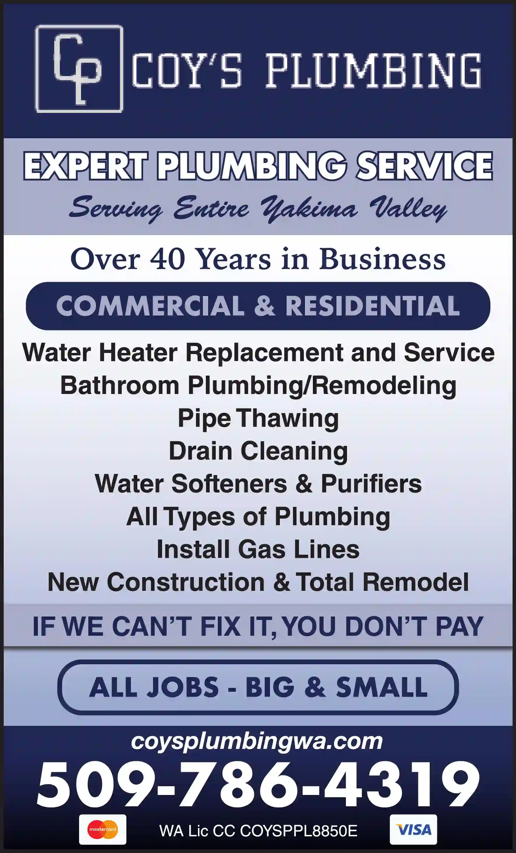 Plumbing Contractors print ad for Coy's Plumbing