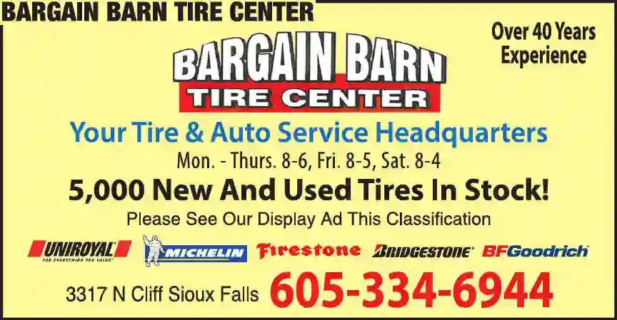 Tire Dealers print ad for Bargain Barn Tire Center