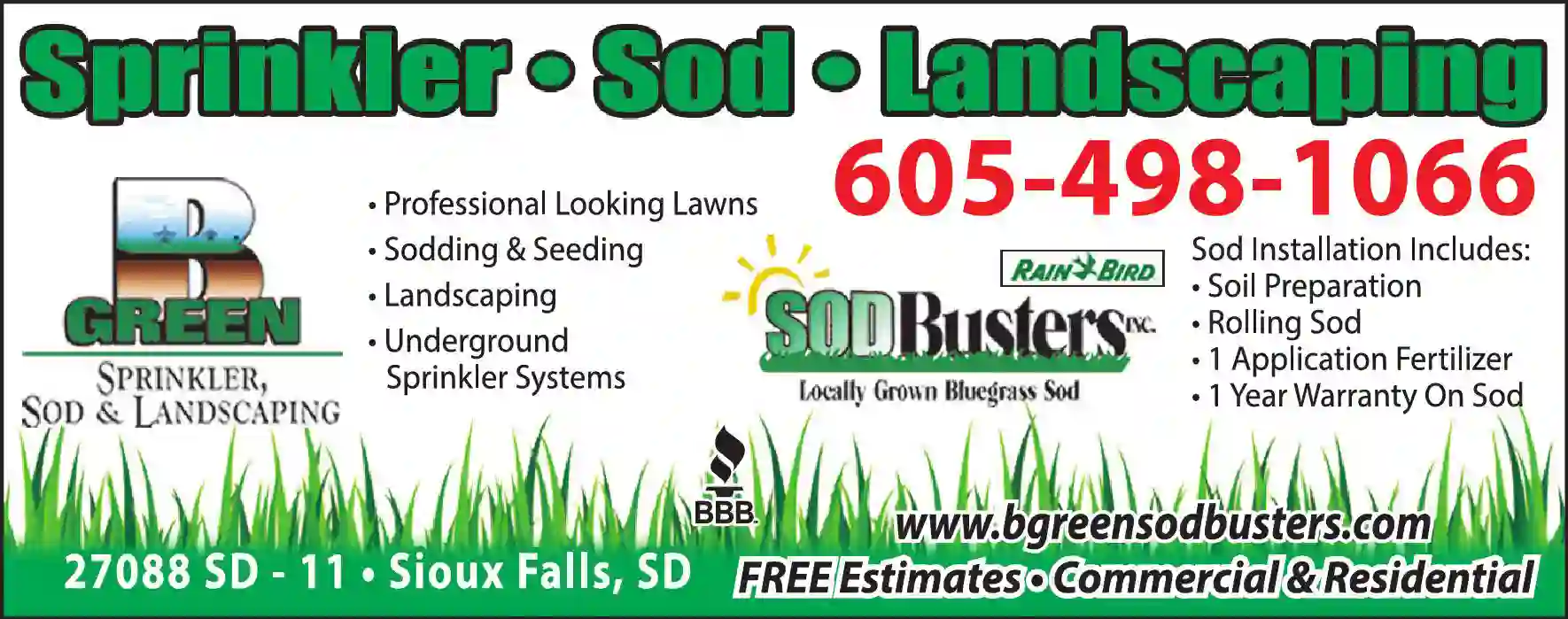 Sprinklers - Garden & Lawn print ad for BGreen & SodBusters Inc