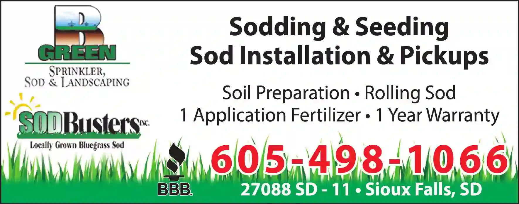 Sod & Sodding Service print ad for BGreen & SodBusters Inc