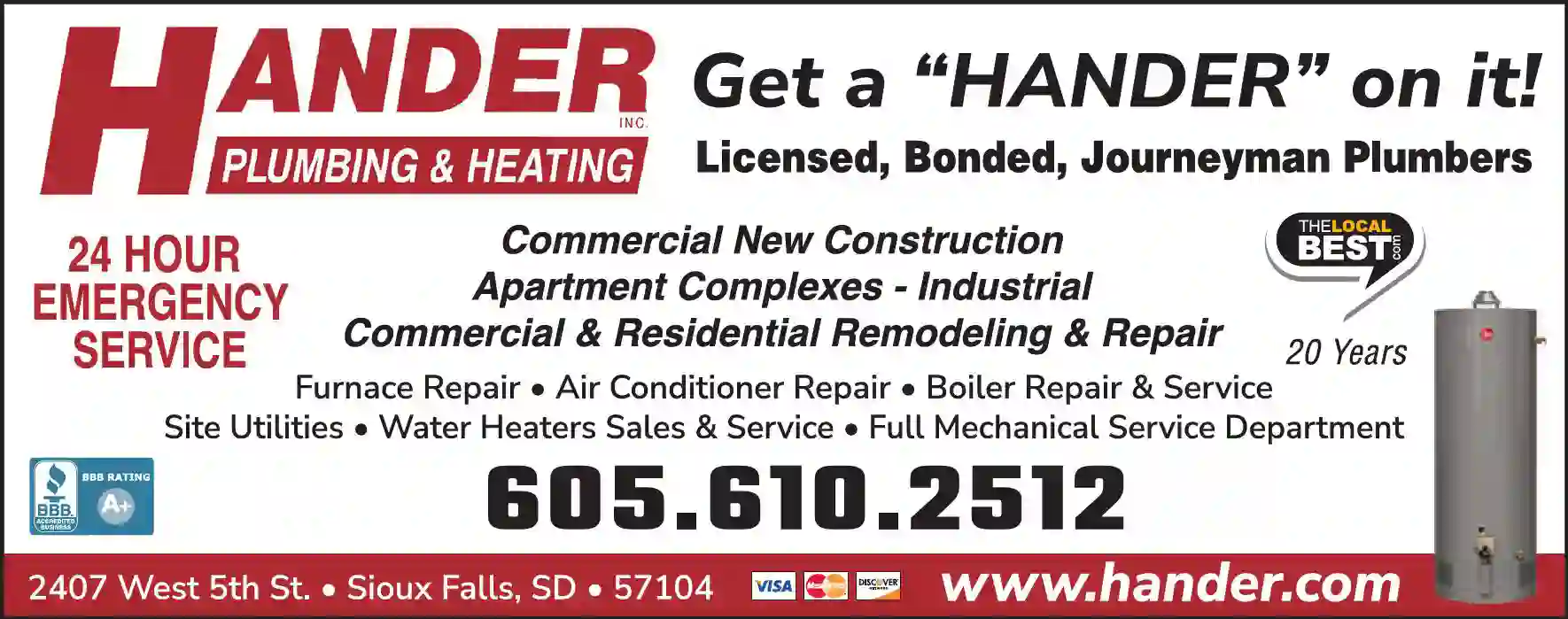 Plumbing Contractors print ad for Hander Inc Plumbing & Heating