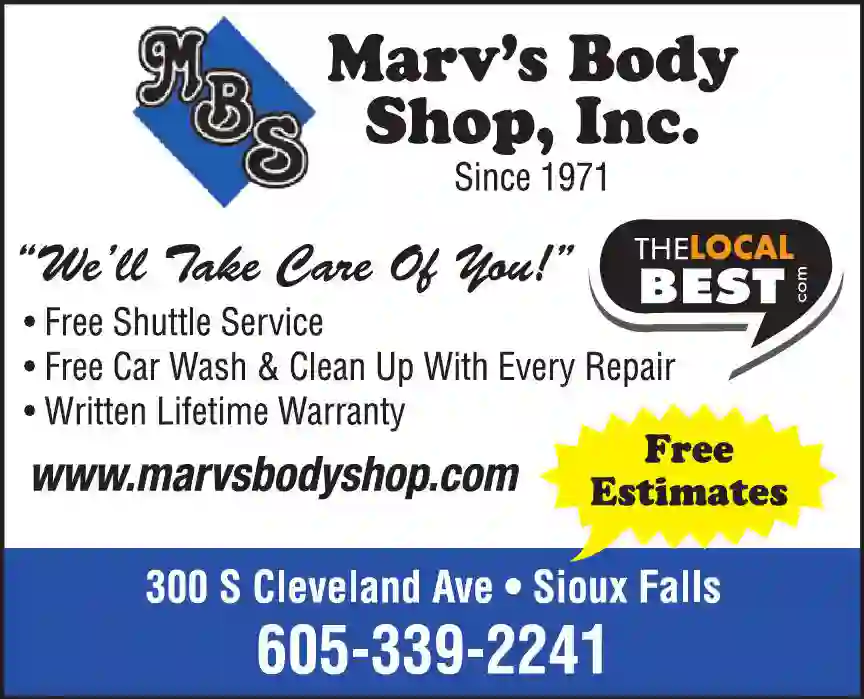Auto Body Repair & Paint print ad for Marv's Body Shop Inc