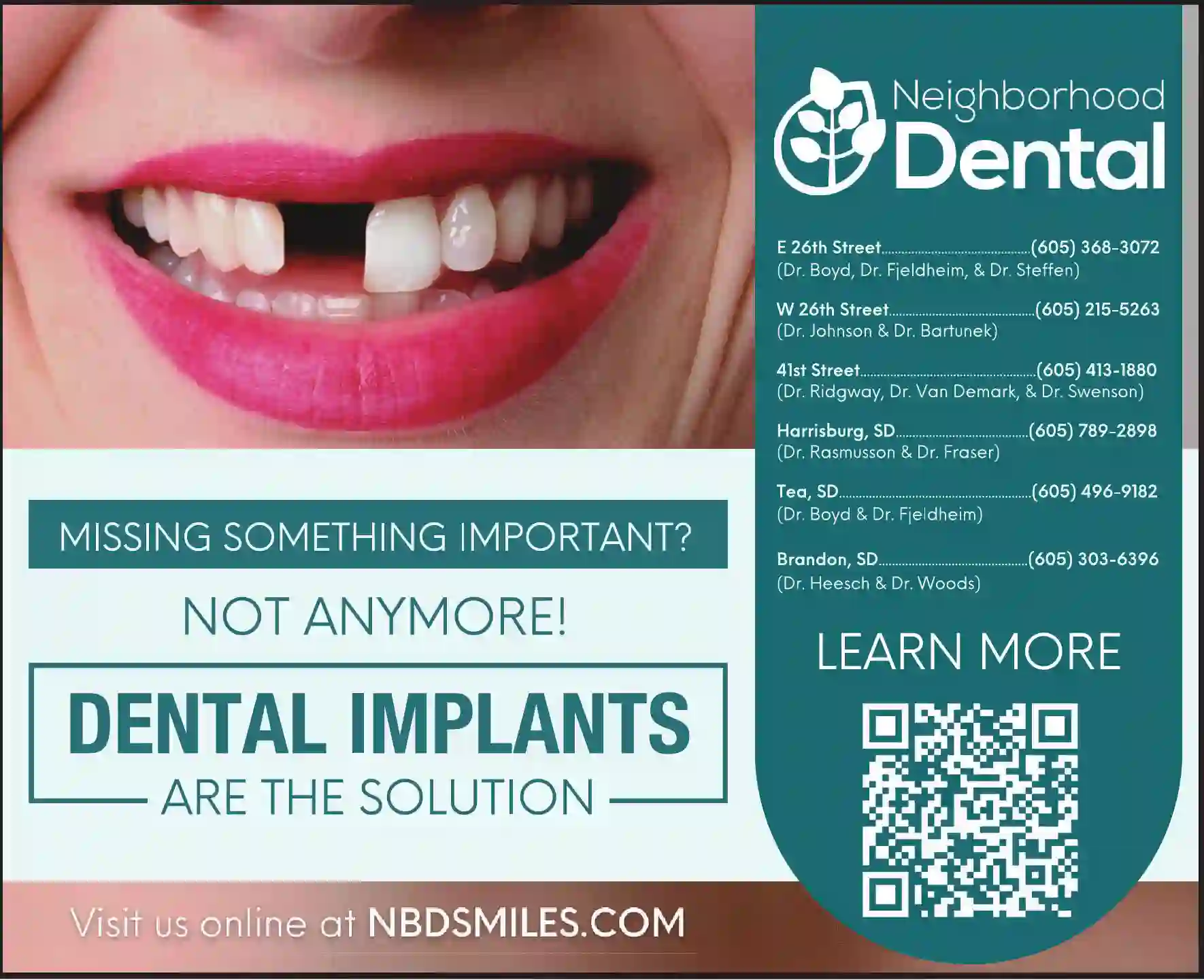Dentists - Implants print ad for Neighborhood Dental Clinic