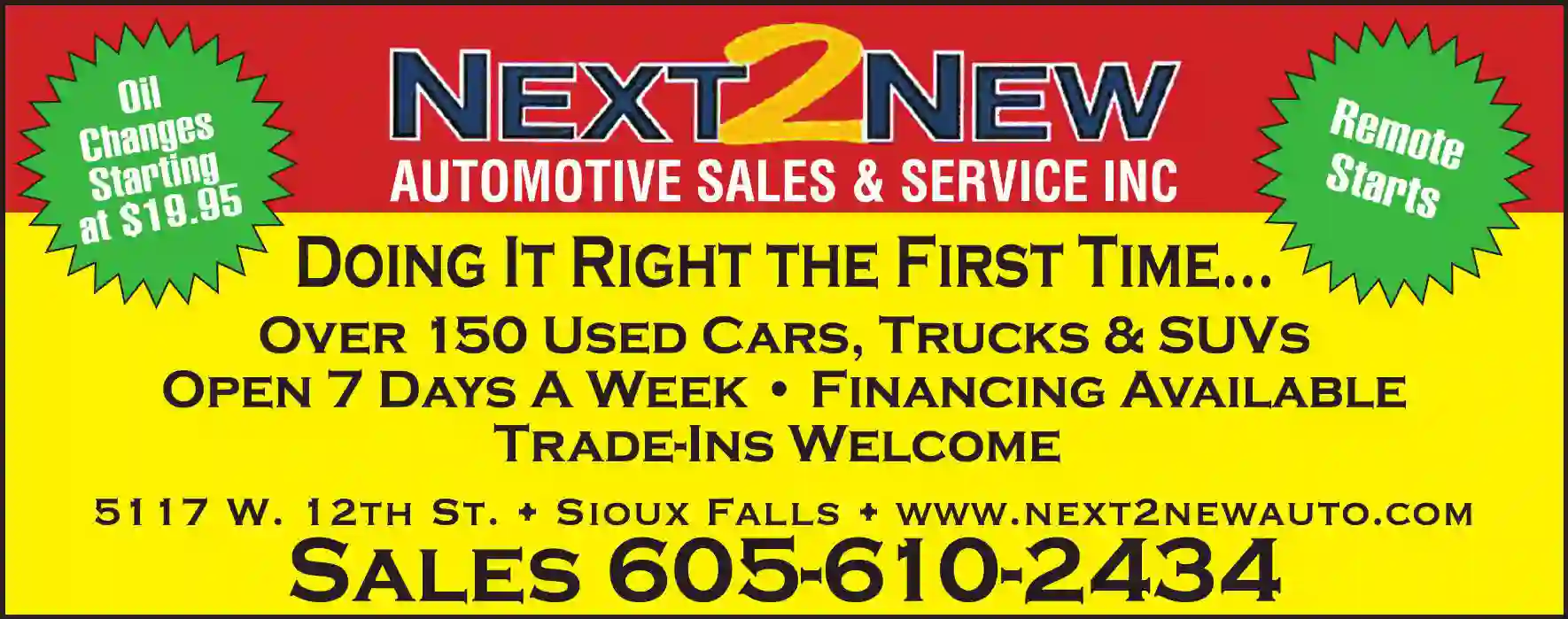 Auto Dealers - Used print ad for Next2New Automotive Sales & Service Inc