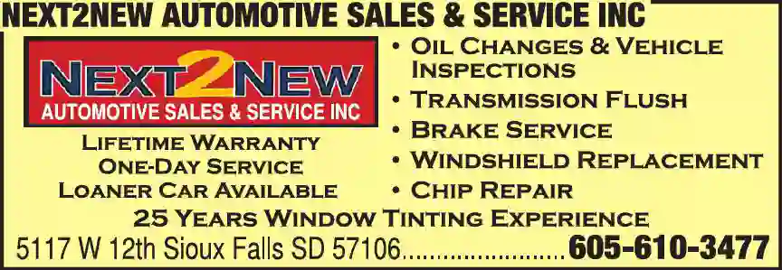 Auto Oil & Lube print ad for Next2New Automotive Sales & Service Inc