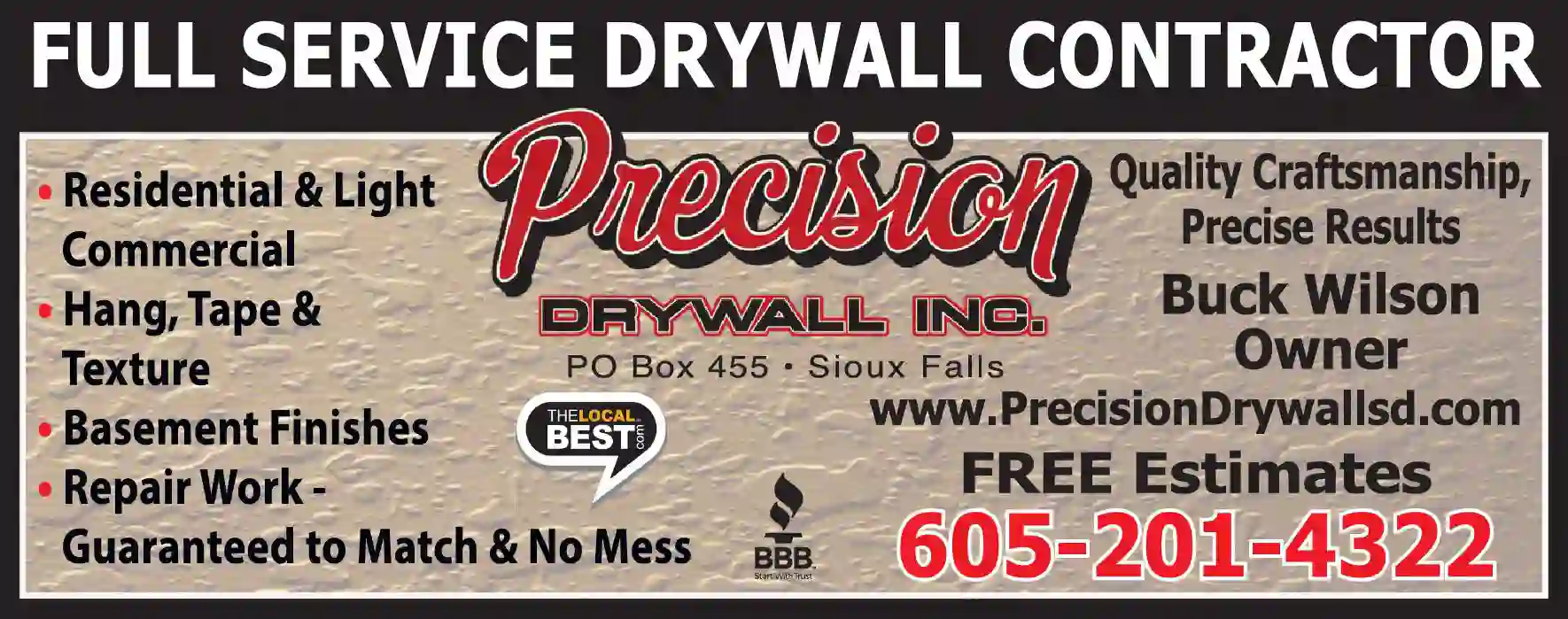 Home Improvements print ad for Precision Drywall Inc