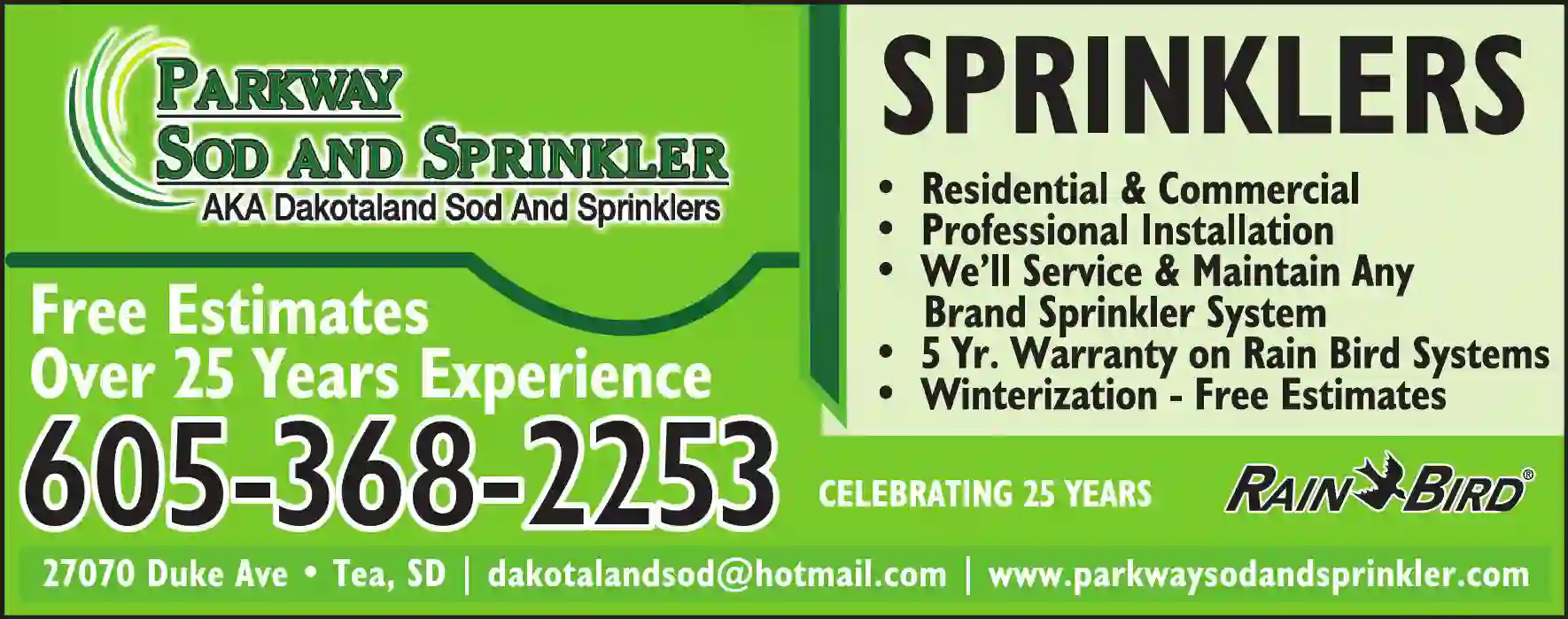 Sprinklers - Garden & Lawn print ad for Parkway Sod And Sprinkler AKA Dakotaland Sod And Sprinklers