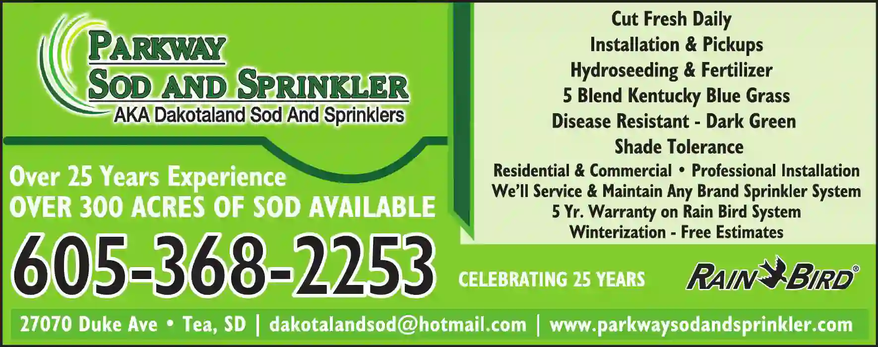 Sod & Sodding Service print ad for Parkway Sod And Sprinkler AKA Dakotaland Sod And Sprinklers