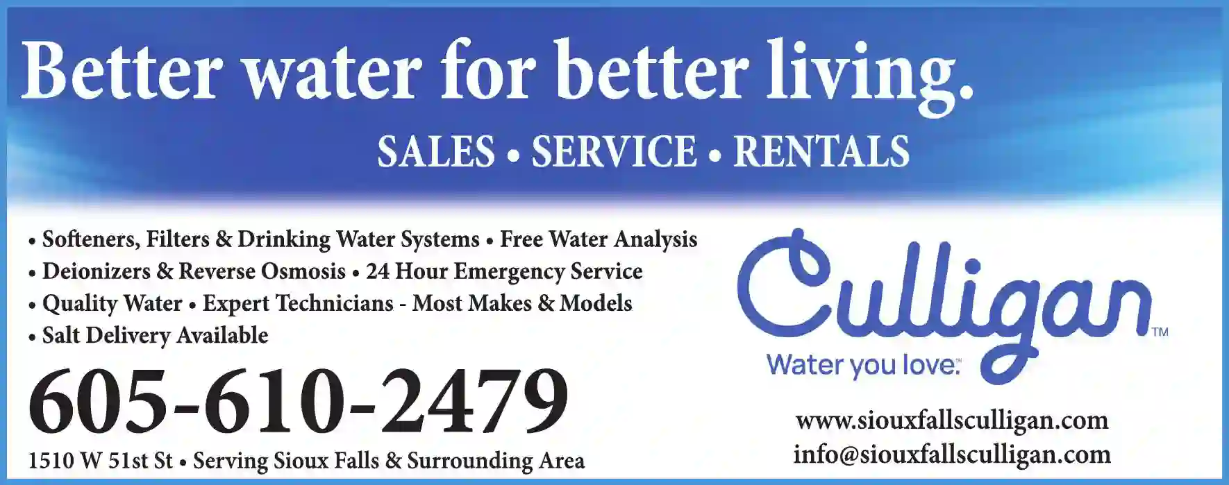 Water Softening & Conditioning Equipment - Service & Supplies print ad for Culligan Water