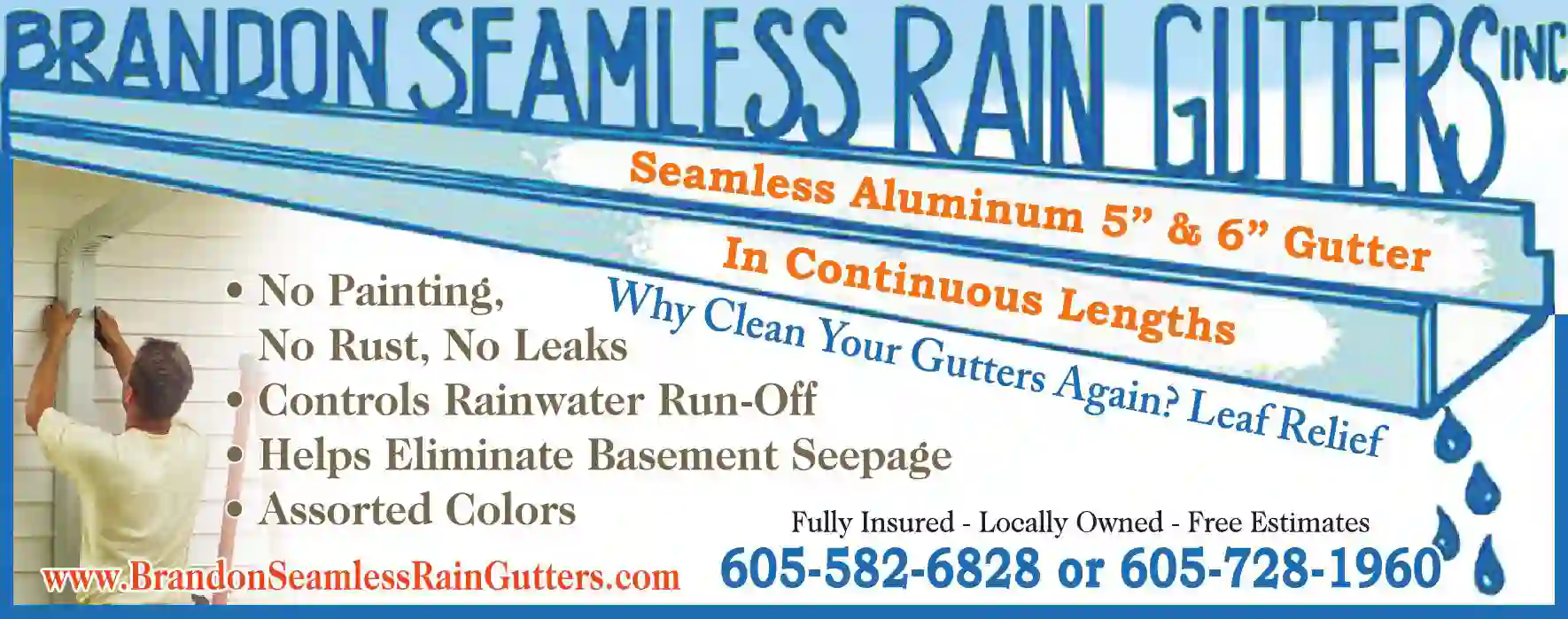 Gutters & Downspouts print ad for Brandon Seamless Rain Gutters Inc
