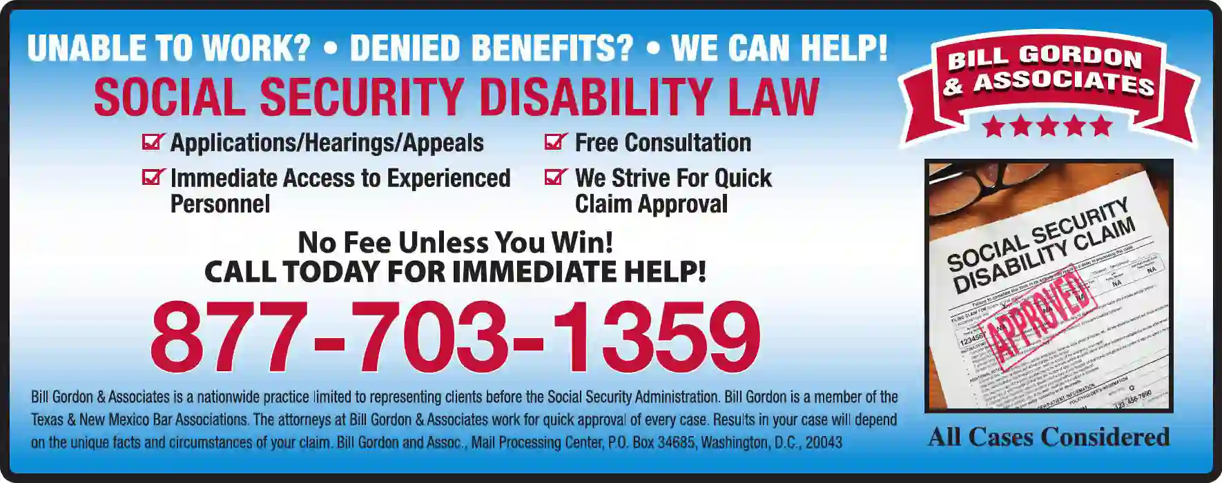Attorneys print ad for Bill Gordon & Associates