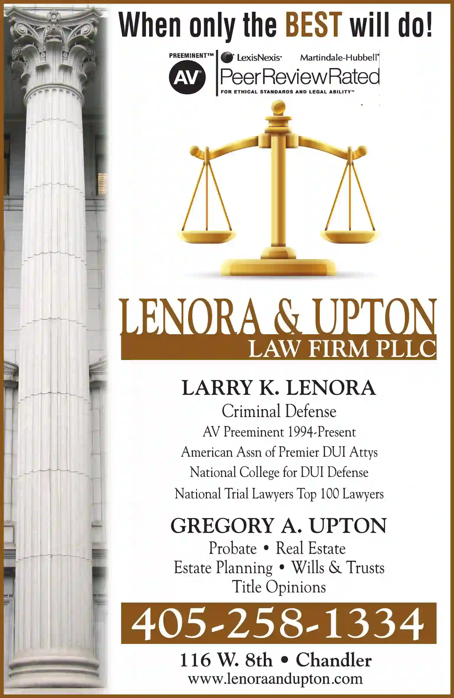 Attorneys print ad for Lenora & Upton Law Firm PLLC