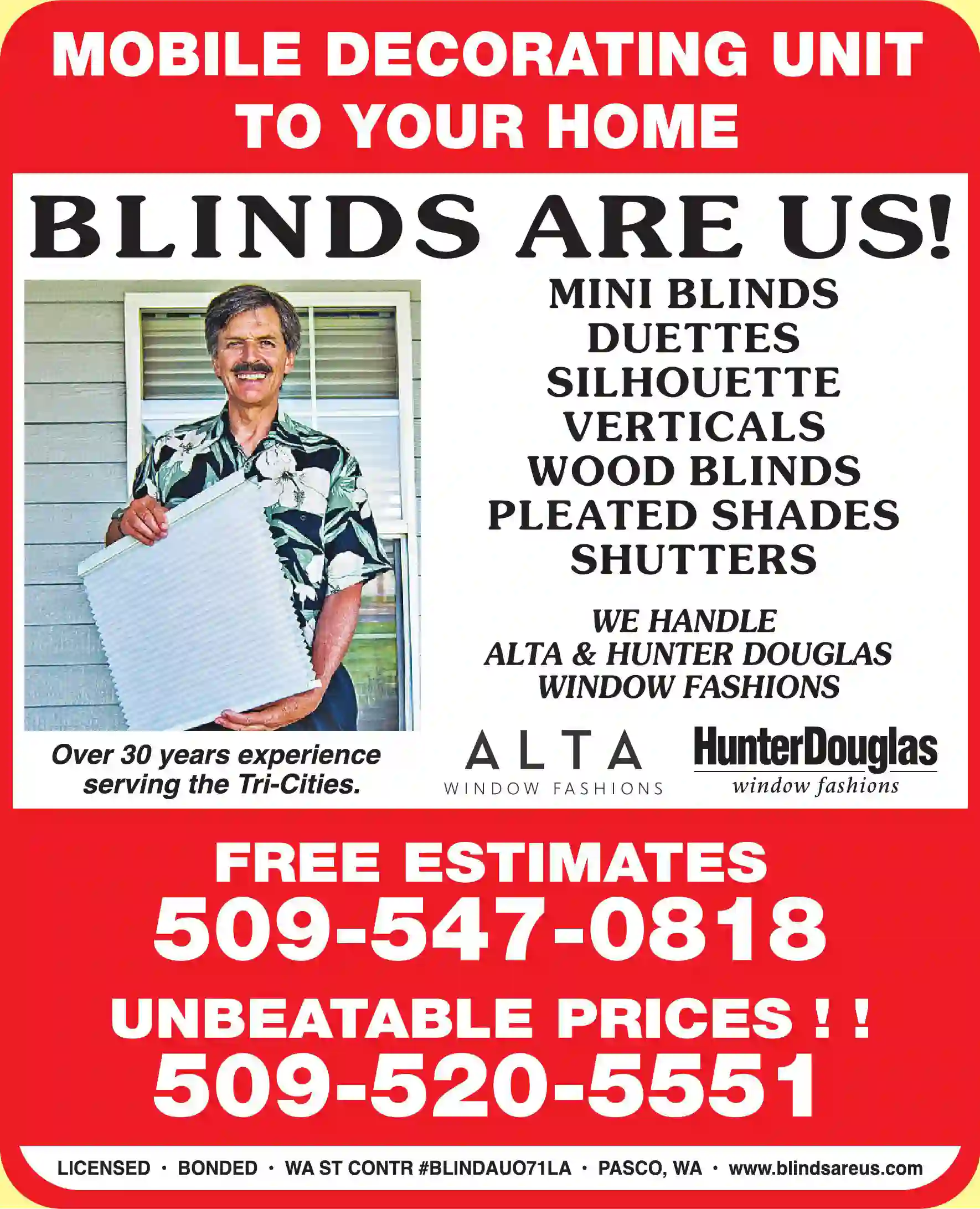 Blinds - Mini & Vertical print ad for A (Blinds Are Us) Deal!