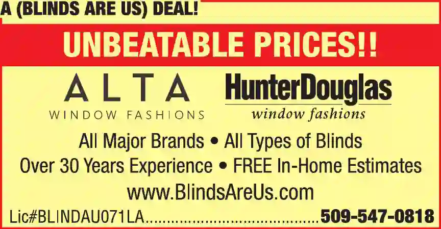 Window Coverings - Dealers print ad for A (Blinds Are Us) Deal!