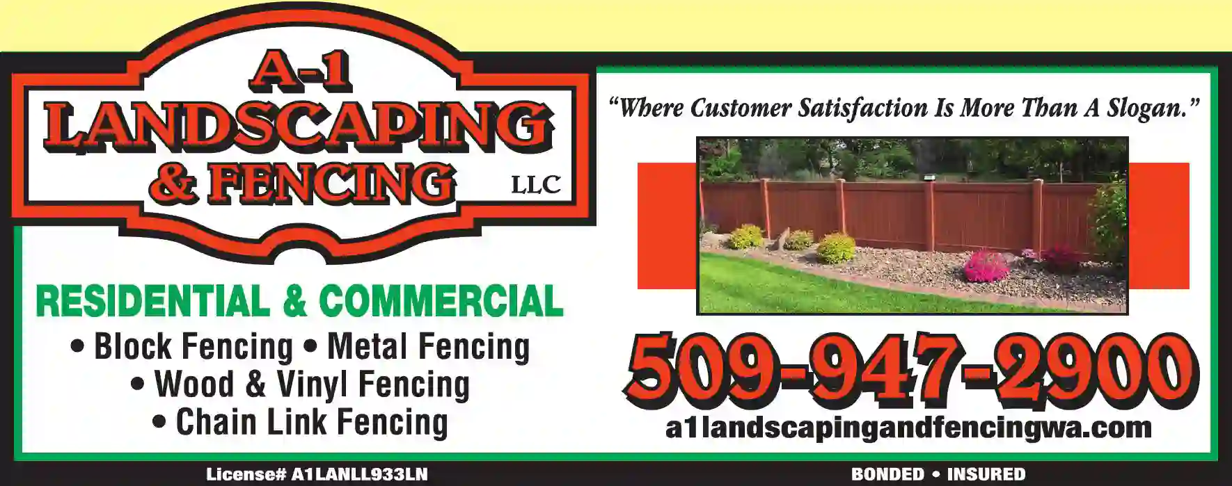 Fencing Contractors print ad for A-1 Landscaping & Fencing LLC