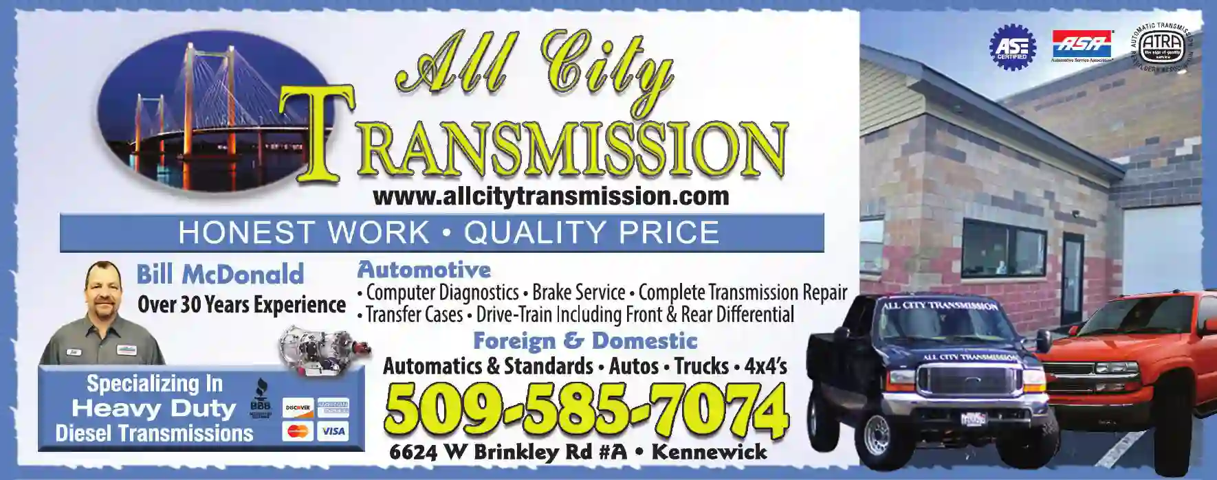 Auto Repair & Service print ad for All City Transmission