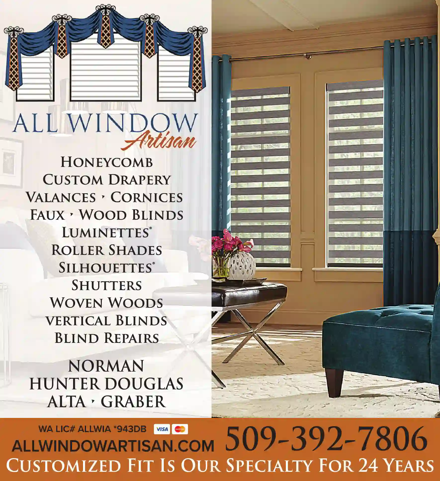 Blinds - Mini & Vertical print ad for All Window Artisan - Blinds & Draperies