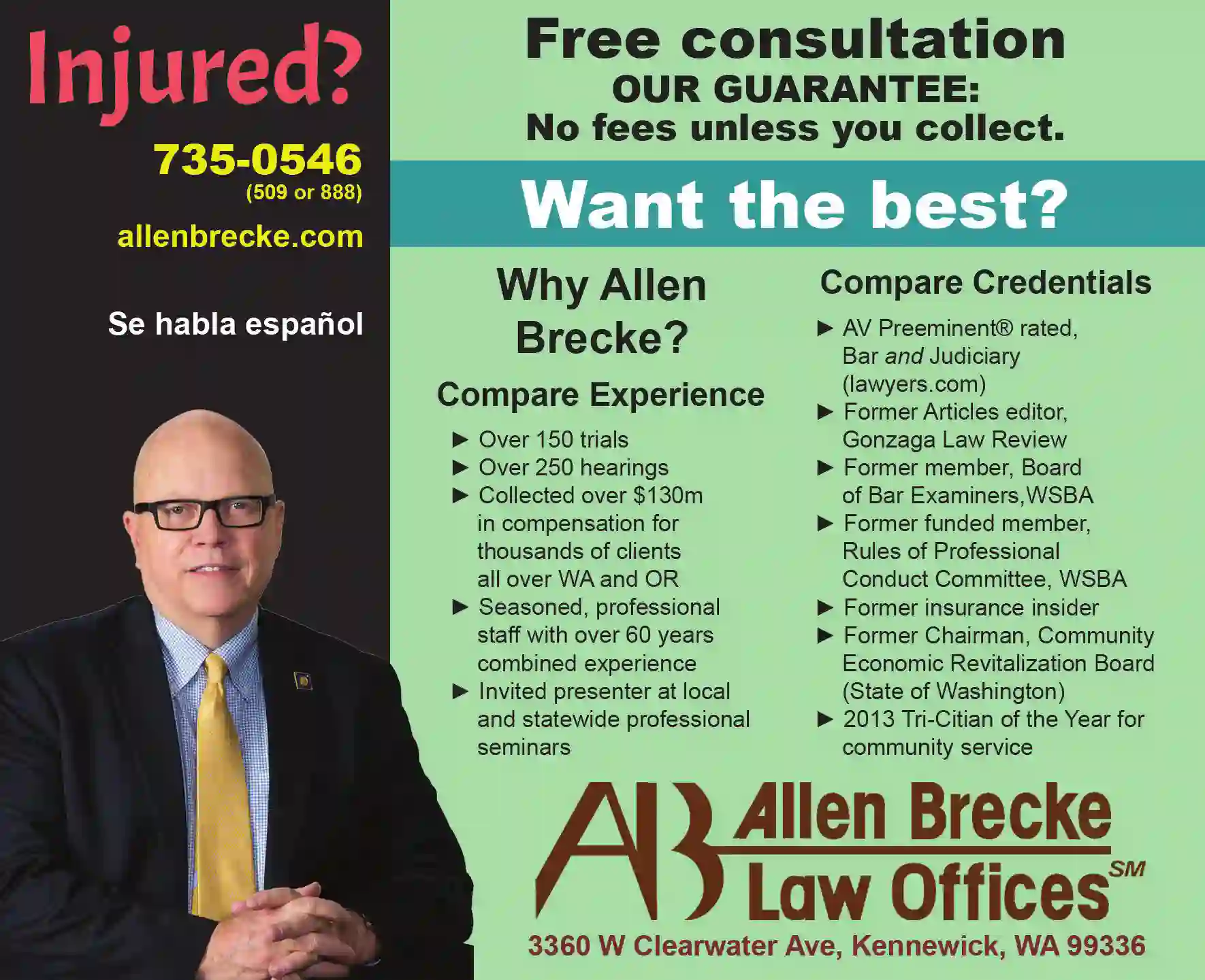 Attorneys - Accidents - Personal Injury - Property Damage print ad for Allen Brecke Law Offices