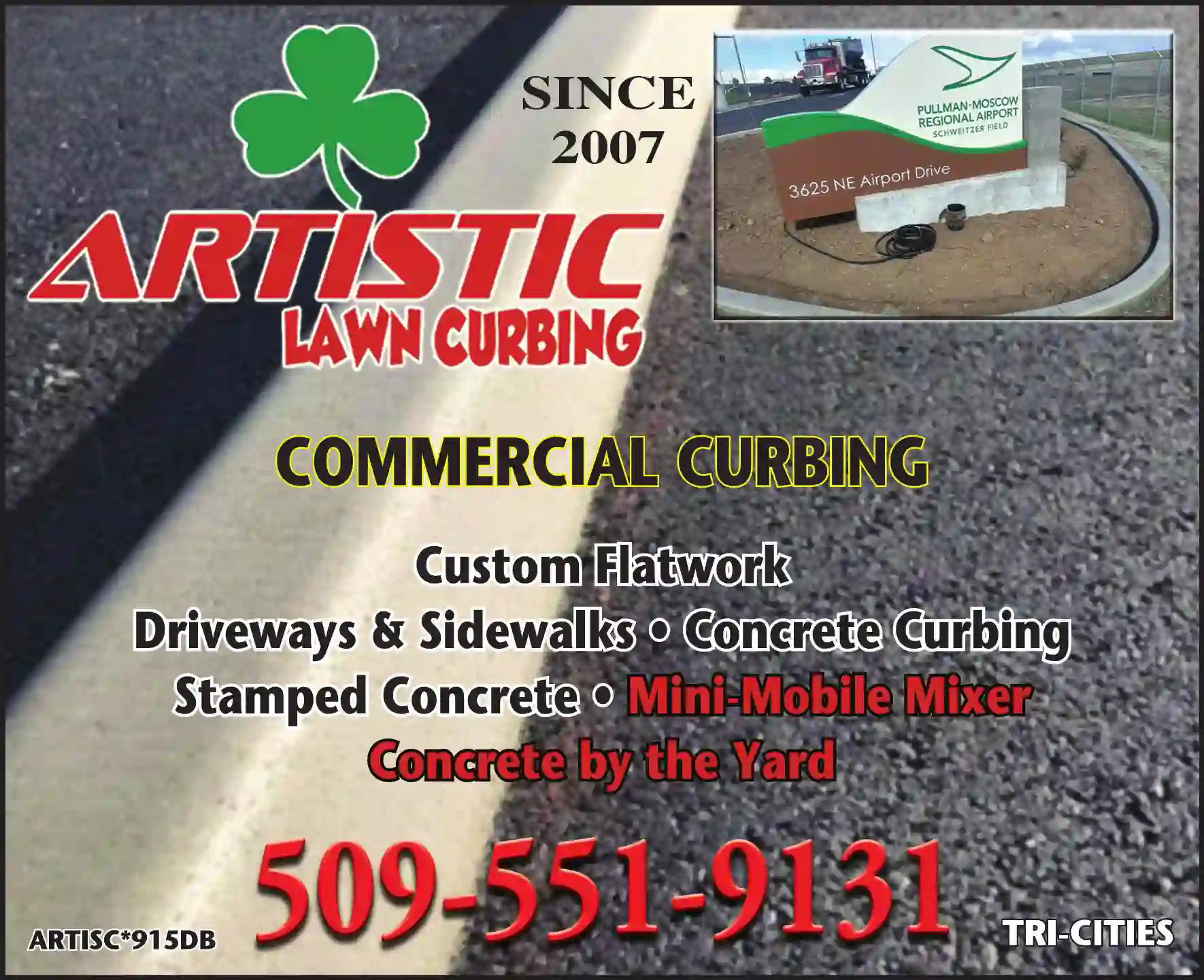 Concrete Contractors print ad for Artistic Lawn Curbing