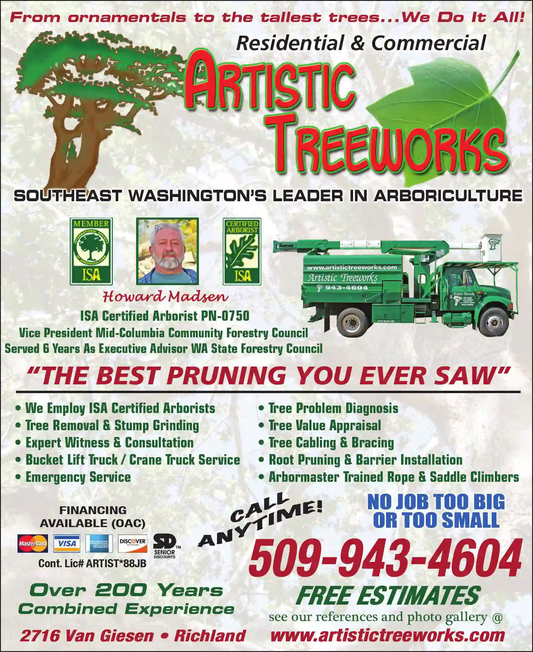 Tree Service print ad for Artistic Treeworks