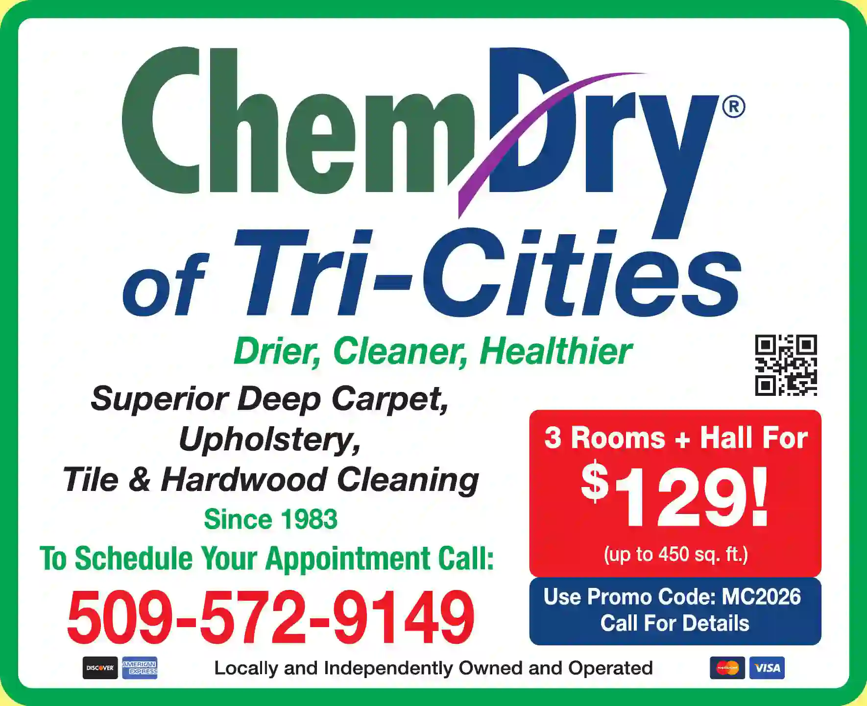 Carpet & Upholstery Cleaners print ad for ChemDry Of Tri-Cities