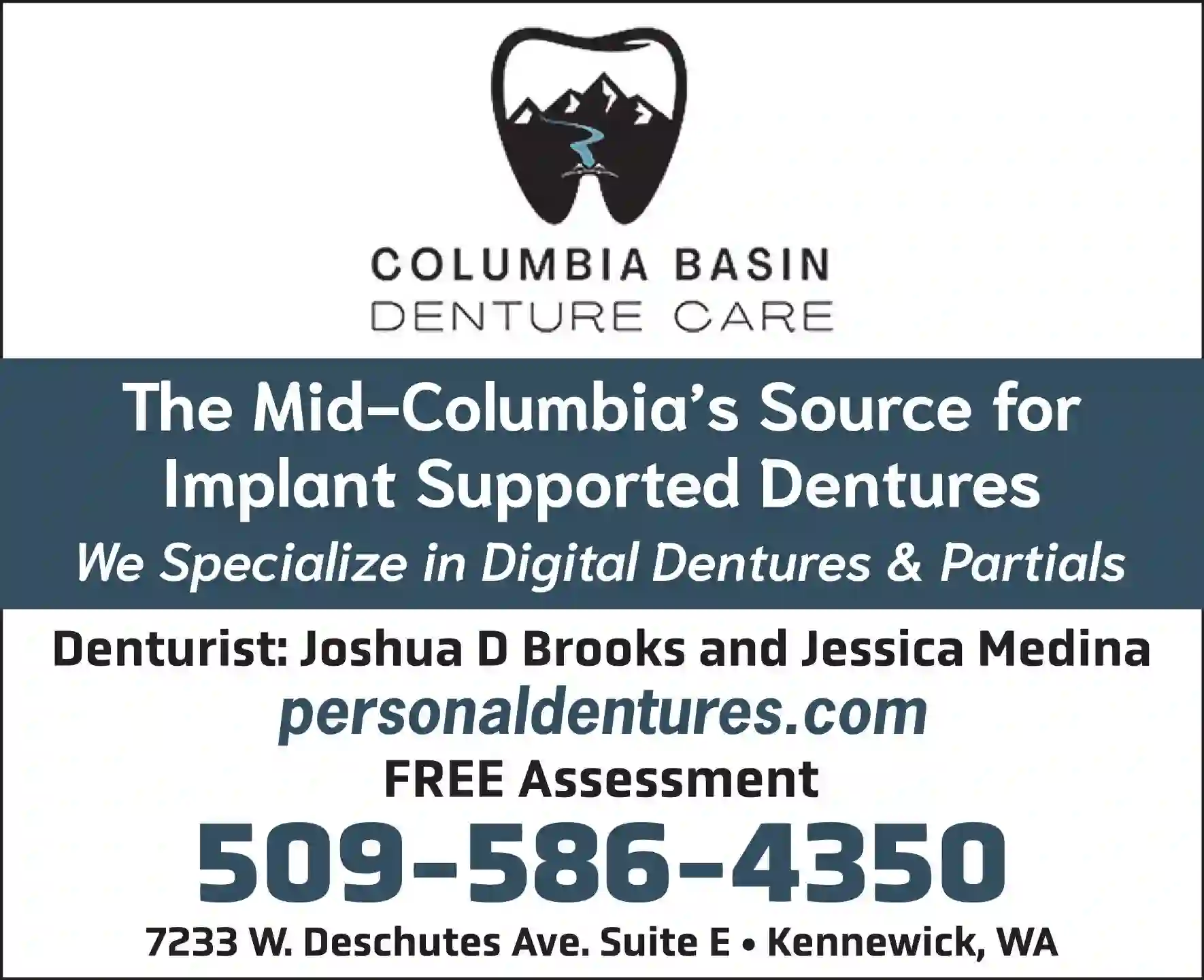 Dentists - Dentures print ad for Columbia Basin Denture Care