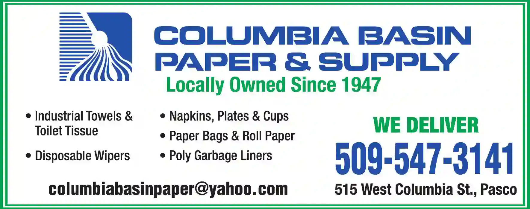 Paper Distributors print ad for Columbia Basin Paper & Supply