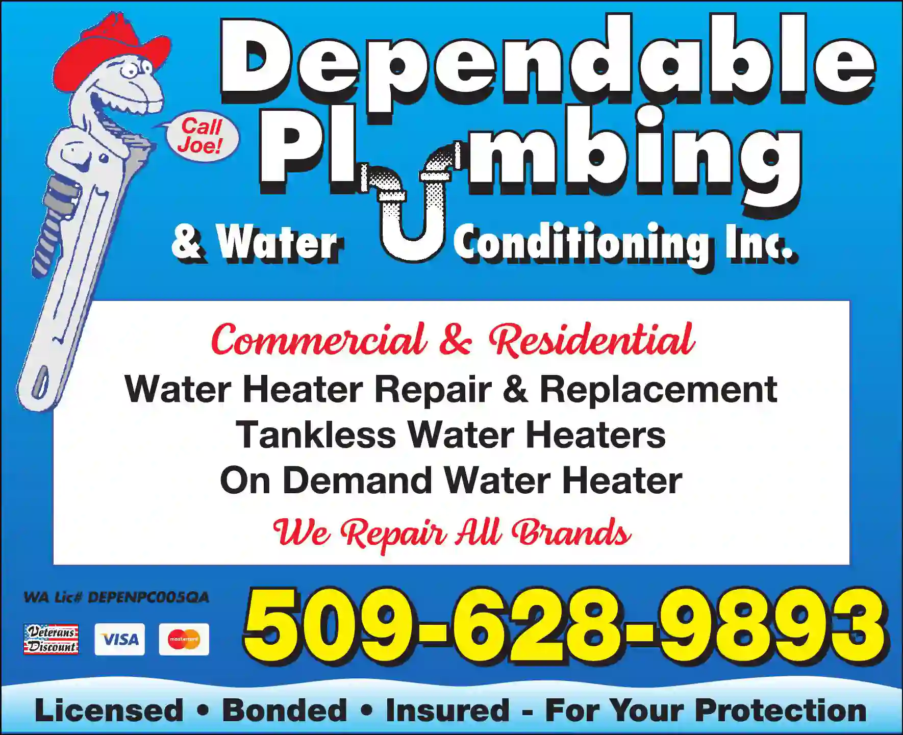 Water Heaters - Repair print ad for Dependable Plumbing & Water Conditioning Inc