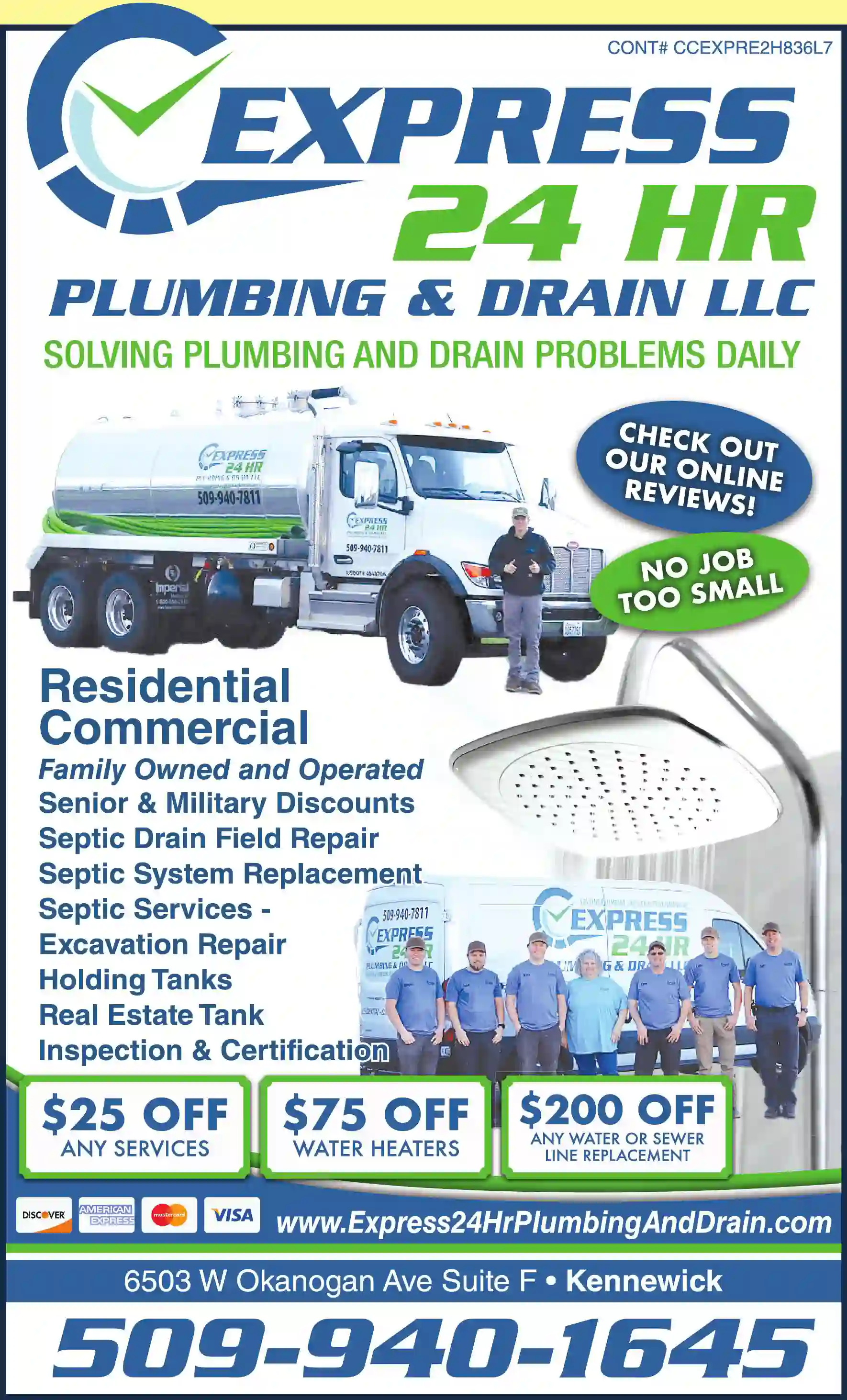 Septic Pumping print ad for Express 24 Hr Plumbing & Drain LLC