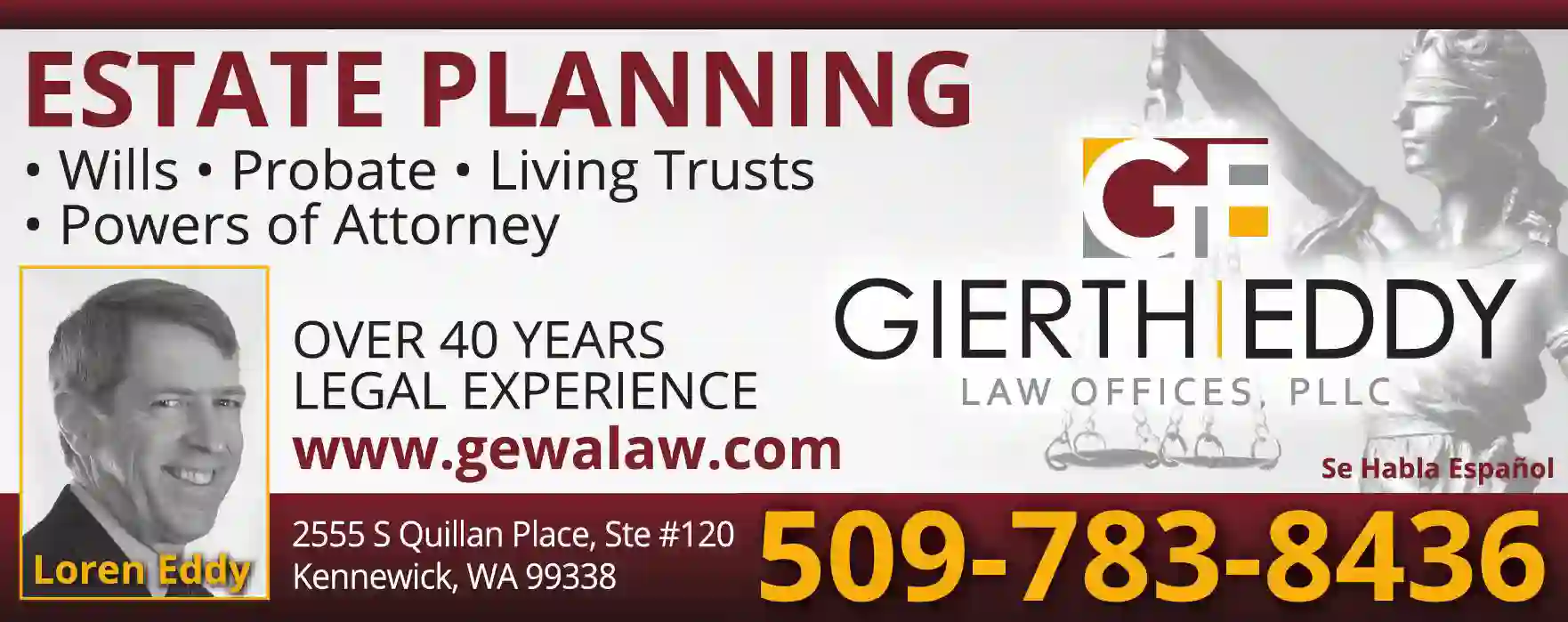Attorneys - Wills, Probate, Trust & Estate Planning print ad for Eddy Loren J Attorney