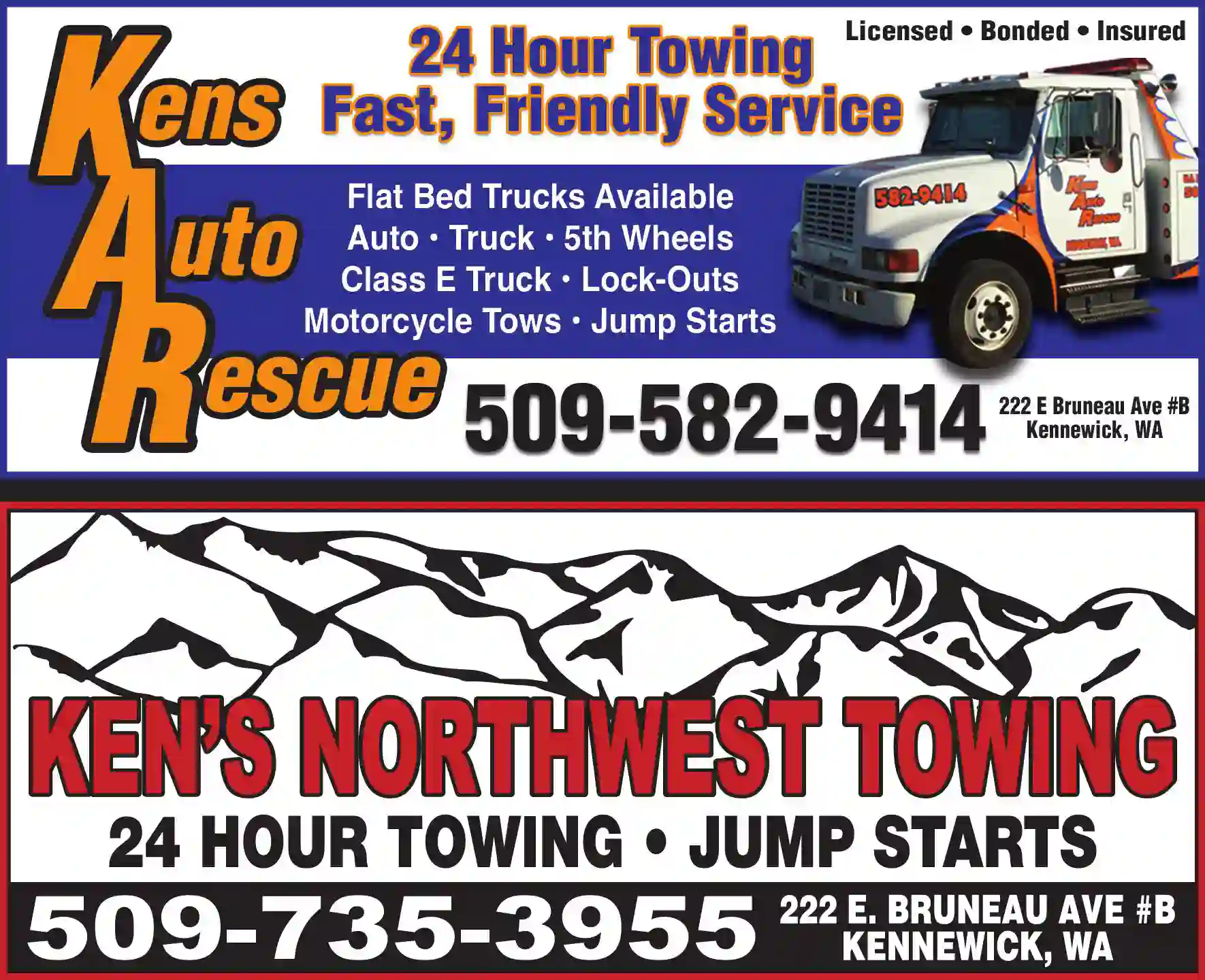 Towing - Automotive print ad for Ken's Auto Rescue